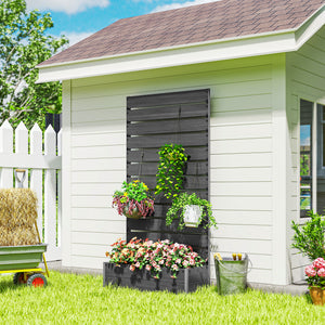 Jardinière avec treillis, lit surélevé de jardin, jardinière extérieure pour plantes grimpantes, bac à fleurs rectangulaire pot de plantes pour balcon terrasse patio, 90,5x38x180 cm, noir