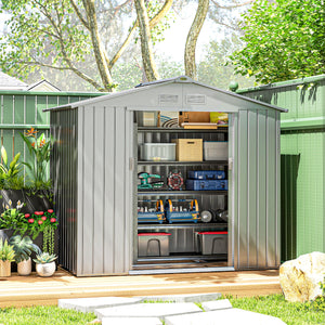 Abri de Jardin 2,5 m² - Remise pour Outils avec Kit de Fondation - Cabanon Porte Verrouillable - Dim. 213L x 130l x 185H cm - Tôle d'Acier Gris