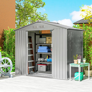 Abri de Jardin 2,5 m² - Remise pour Outils avec Kit de Fondation - Cabanon Porte Verrouillable - Dim. 213L x 130l x 185H cm - Tôle d'Acier Gris
