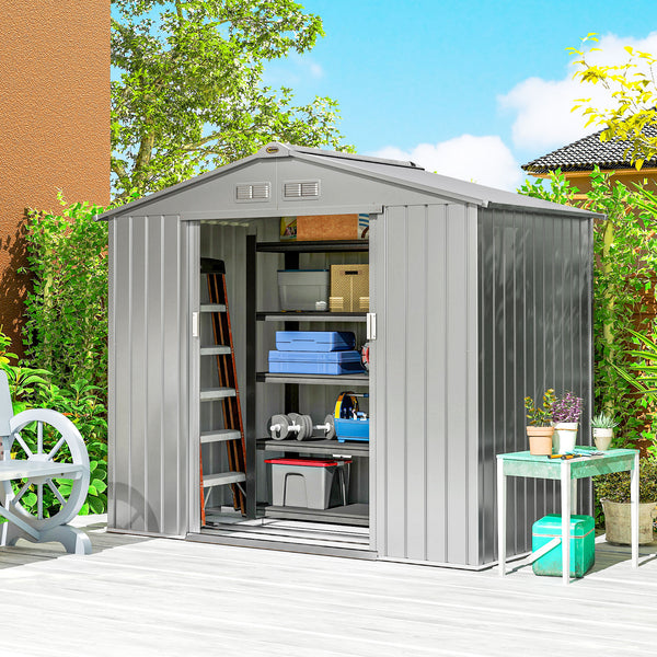 Abri de Jardin 2,5 m² - Remise pour Outils avec Kit de Fondation - Cabanon Porte Verrouillable - Dim. 213L x 130l x 185H cm - Tôle d'Acier Gris