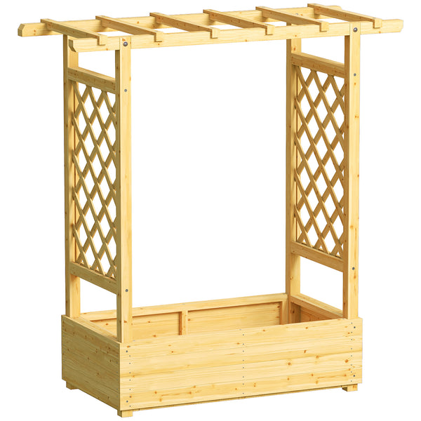 Jardinière Surélevée avec treillis Latéral et Supérieur, bac à fleurs, lit surélevé Trous de Drainage, pour plantes grimpantes, légumes, fleurs, extérieur, bois massif, bois naturel