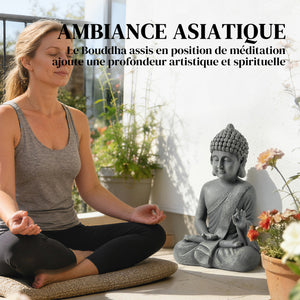 Statue de Jardin, Sculpture de Bouddha Assis en Oxyde de Magnésium, Décoration Spirituelle pour Intérieur et Extérieur, Jardin, Patio, Cour, Gris Foncé