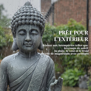 Statue de Jardin, Sculpture de Bouddha Assis en Oxyde de Magnésium, Décoration Spirituelle pour Intérieur et Extérieur, Jardin, Patio, Cour, Gris Foncé