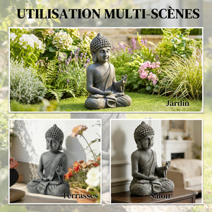 Statue de Jardin, Sculpture de Bouddha Assis en Oxyde de Magnésium, Décoration Spirituelle pour Intérieur et Extérieur, Jardin, Patio, Cour, Gris Foncé