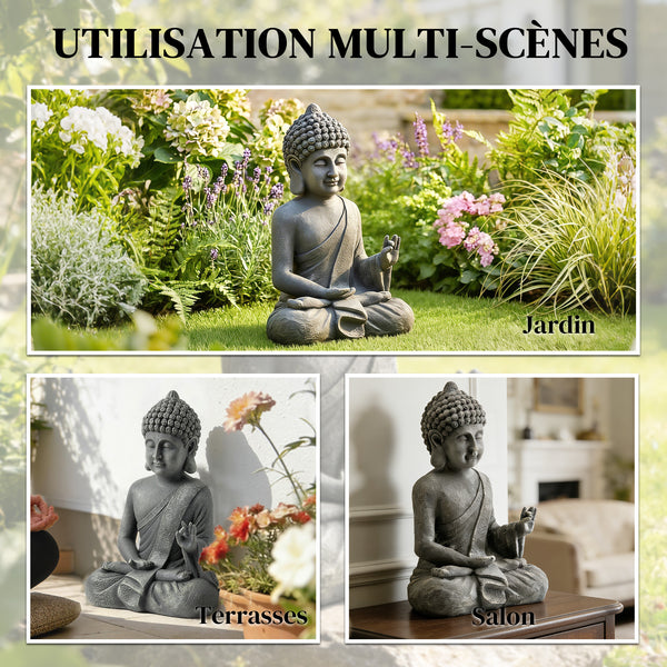 Statue de Jardin, Sculpture de Bouddha Assis en Oxyde de Magnésium, Décoration Spirituelle pour Intérieur et Extérieur, Jardin, Patio, Cour, Gris Foncé