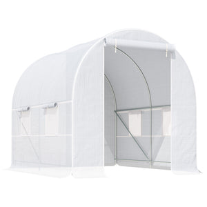 Serre de Jardin Tunnel Surface Sol 5 m² 2,5L x 2l x 2H m châssis Tubulaire renforcé 18 mm 4 fenêtres Blanc