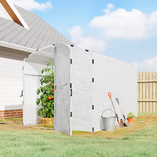 Serre tunnel de jardin 6m², serre de jardin tunnel 300x200x195cm bâche PE 220g/m², bords prolongés 50 cm, avec porte, pour extérieur, toutes saisons, légumes, fruits, fleurs, blanc