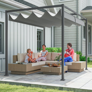 Pergola coulissante pergola rétractable 3 x 2 m structure métal époxy anticorrosion toile polyester haute densité 180 g/m² incluse gris