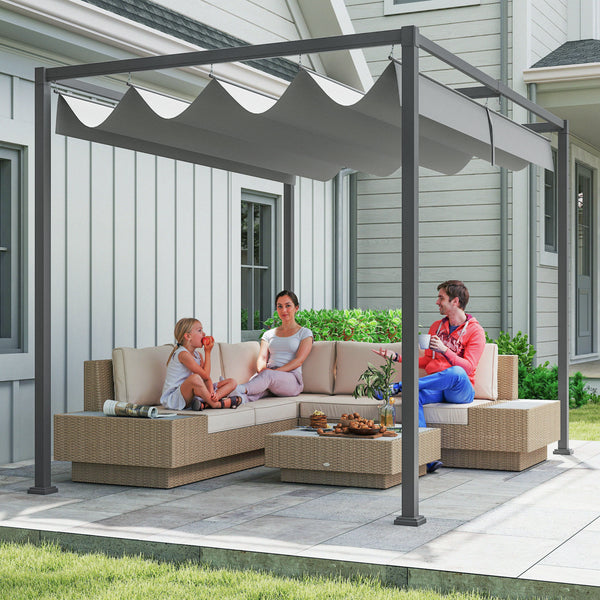 Pergola coulissante pergola rétractable 3 x 2 m structure métal époxy anticorrosion toile polyester haute densité 180 g/m² incluse gris