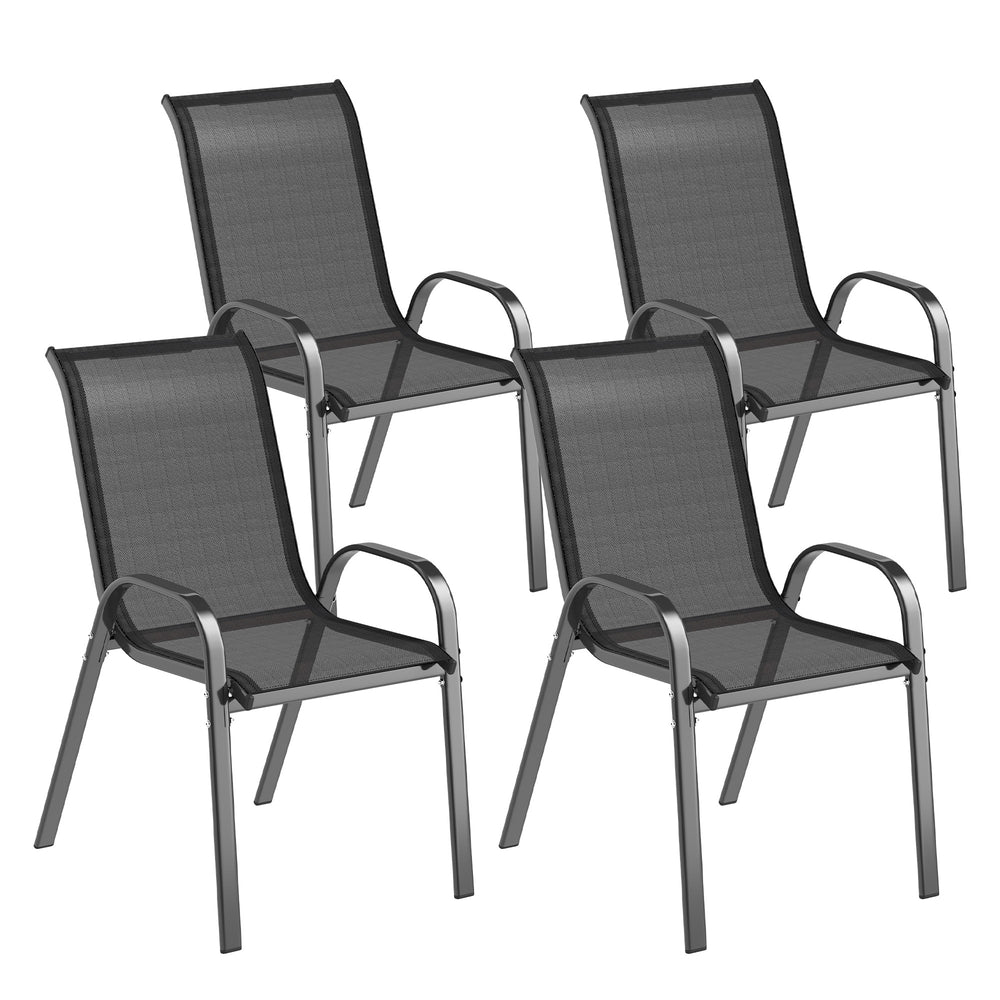 Lot de 4 chaises de jardin, chaises empilables, dossier haut incliné, tissu en maille respirante, cadre en acier, noir