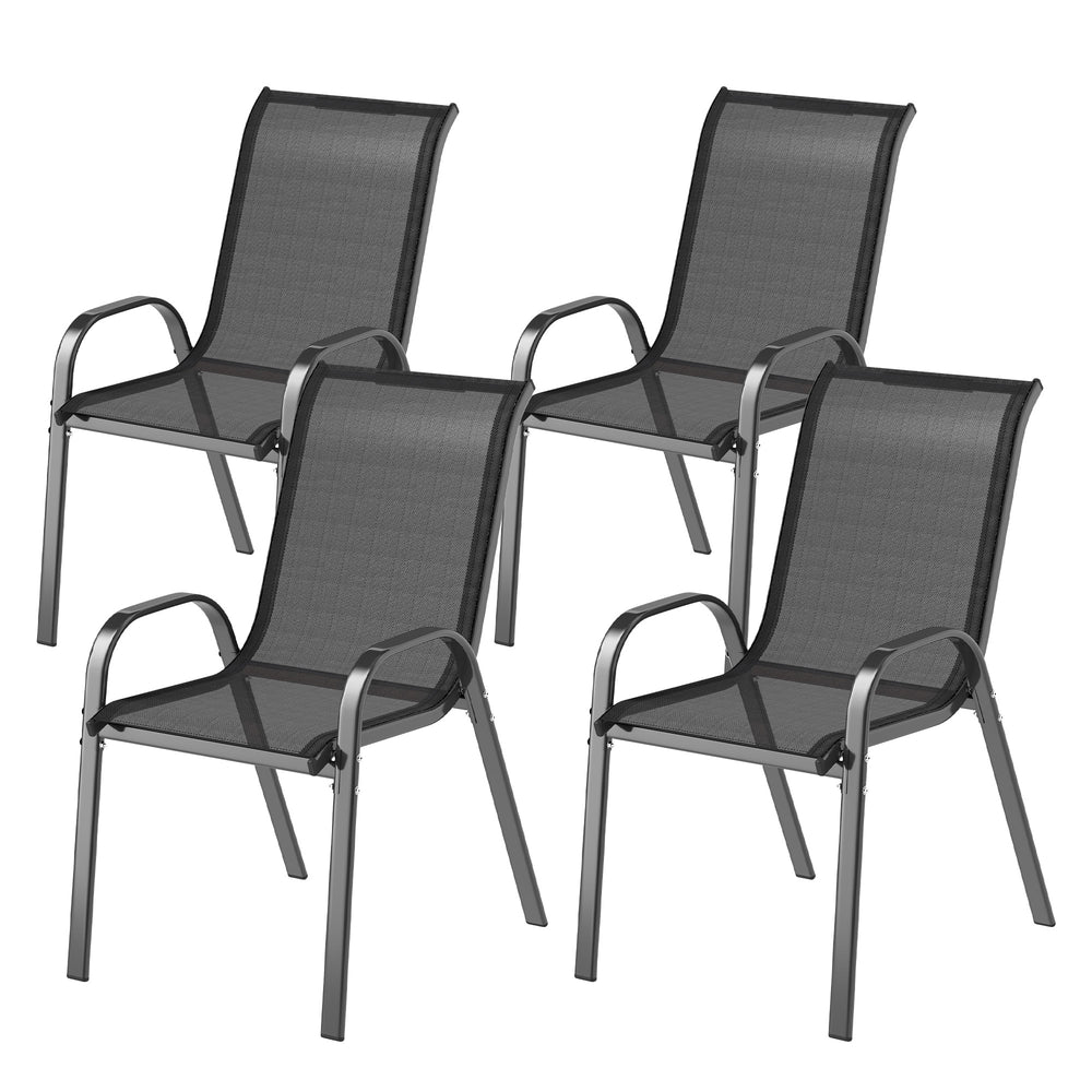 Lot de 4 chaises de jardin, chaises empilables, dossier haut incliné, tissu en maille respirante, cadre en acier, noir