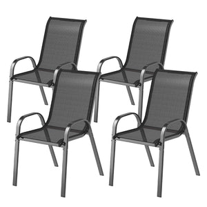 Lot de 4 chaises de jardin, chaises empilables, dossier haut incliné, tissu en maille respirante, cadre en acier, noir