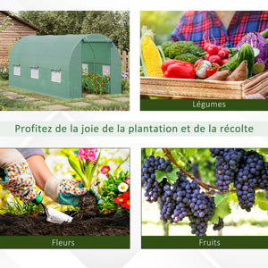 Serre de Jardin Tunnel 4,5L x 2l x 2H m châssis Tubulaire Acier galvanisé renforcé 1,8 cm 6 fenêtres 1 Porte Vert