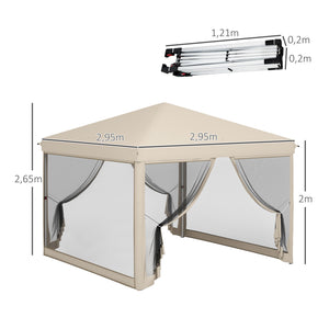 Tonnelle Barnum Pliant Pop-up imperméabilisé Style Colonial 3L x 3l x 2,65H m 4 moustiquaires + Sac de Transport Beige Noir