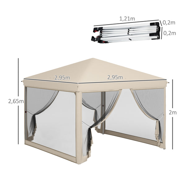 Tonnelle Barnum Pliant Pop-up imperméabilisé Style Colonial 3L x 3l x 2,65H m 4 moustiquaires + Sac de Transport Beige Noir