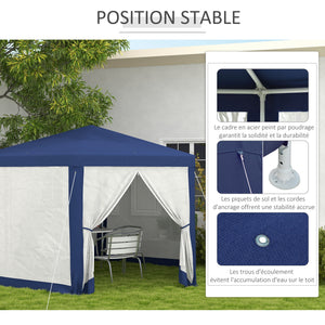 Tonnelle de jardin 3 x 3,4 m hexagonal, tente de réception avec parois latérales en maille, 2 portes, pavillon de jardin pour camping, festival, plage, bleu