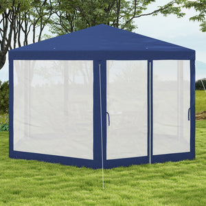 Tonnelle de jardin 3 x 3,4 m hexagonal, tente de réception avec parois latérales en maille, 2 portes, pavillon de jardin pour camping, festival, plage, bleu