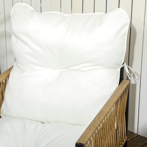 Salon de jardin extérieur 4 pièces mobilier de jardin canapé 2 places 2 fauteuils et 1 table basse plateau verre trempé 3 coussins acier et résine tressée - crème