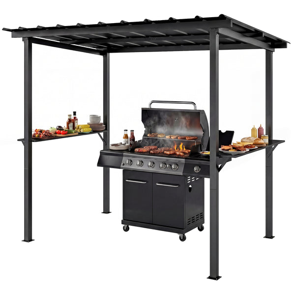 Abri pour Barbecue Tonnelle de Jardin avec Toit en Métal Galvanisé, 271 x 182 x 229 cm, Idéal pour Jardin, Terrasse et Patio, Noir