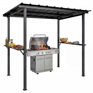 Abri pour Barbecue Tonnelle de Jardin avec Toit en Métal Galvanisé, 271 x 182 x 229 cm, Idéal pour Jardin, Terrasse et Patio, Noir