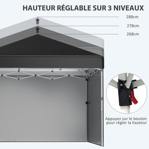 Tonnelle de jardin pop-up pliant barnum réglable en hauteur protection UV 30+ 2 parois latérales - sac de transport inclus - pour fête, événement plein air - 297 x 297 x 288 cm noir