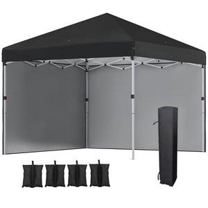 Tonnelle de jardin pop-up pliant barnum réglable en hauteur protection UV 30+ 2 parois latérales - sac de transport inclus - pour fête, événement plein air - 297 x 297 x 288 cm noir