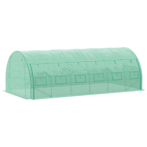 Serre de jardin 18 m² dim. 6L x 3l x 2H m avec porte + parois latérales zippées enroulables, 12 fenêtres, acier PE haute densité 140 g/m² Anti-UV vert