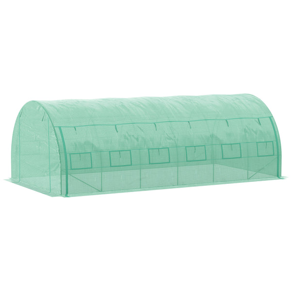 Serre de jardin 18 m² dim. 6L x 3l x 2H m avec porte + parois latérales zippées enroulables, 12 fenêtres, acier PE haute densité 140 g/m² Anti-UV vert