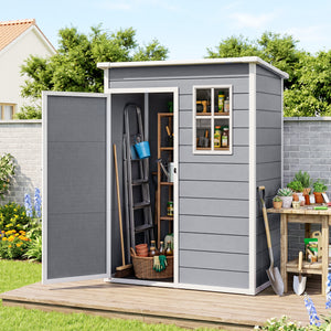 Abri de jardin 1,14 m² cabane de jardin pour outils - porte verrouillable, aération et fenêtre - dim. 151L x 92l x 193H cm  - plastique, gris