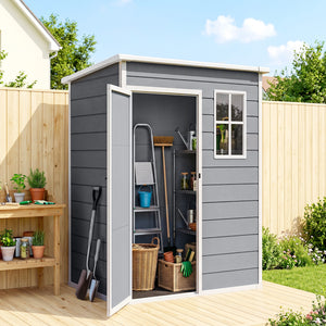 Abri de jardin 1,14 m² cabane de jardin pour outils - porte verrouillable, aération et fenêtre - dim. 151L x 92l x 193H cm  - plastique, gris