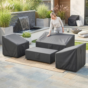 Ensemble de 4 Housses Salon de Jardin Imperméables 420D Tissu Oxford, Bâche de Potection Extérieure avec 6 Évents et Sac de Rangement, pour Table et Canapé, Noir