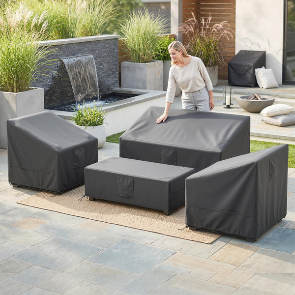 Ensemble de 4 Housses Salon de Jardin Imperméables 420D Tissu Oxford, Bâche de Potection Extérieure avec 6 Évents et Sac de Rangement, pour Table et Canapé, Noir