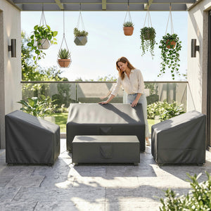 Ensemble de 4 Housses Salon de Jardin Imperméables 420D Tissu Oxford, Bâche de Potection Extérieure avec 6 Évents et Sac de Rangement, pour Table et Canapé, Noir