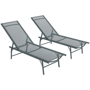 Lot de 2 bain de soleil, chaise longue pliante en textilène, transat jardin extérieur inclinable de plage, relax, camping, piscine, terrasse, 54 x 164 x 84 cm, gris clair