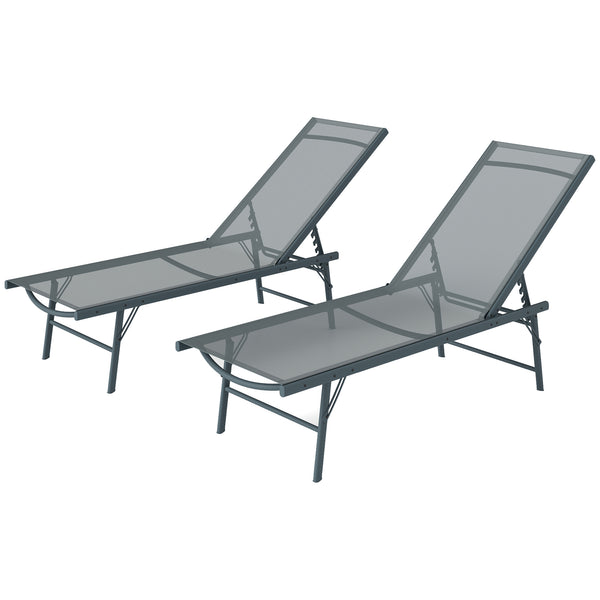 Lot de 2 bain de soleil, chaise longue pliante en textilène, transat jardin extérieur inclinable de plage, relax, camping, piscine, terrasse, 54 x 164 x 84 cm, gris clair