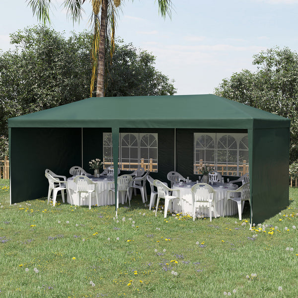 Tonnelle de jardin 6 x 3 m, barnum tente de réception avec Fenêtres et parois latérales amovibles, en acier et PE pour fêtes et mariages, Vert