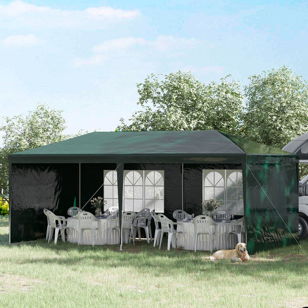 Tonnelle de jardin 6 x 3 m, barnum tente de réception avec Fenêtres et parois latérales amovibles, en acier et PE pour fêtes et mariages, Vert