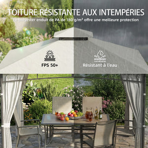 Tonnelle de Jardin Extérieur 3x3m Pavillon Métal Ø 48mm - Cadre de Toit Rétractable & Double Toit UV50+ - Abri de Jardin Imperméable Robuste pour 6-8 Personnes, Crème