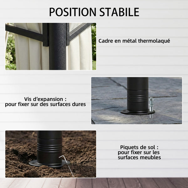 Tonnelle de Jardin Extérieur 3x3m Pavillon Métal Ø 48mm - Cadre de Toit Rétractable & Double Toit UV50+ - Abri de Jardin Imperméable Robuste pour 6-8 Personnes, Crème