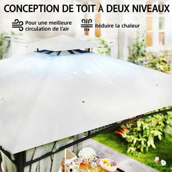 Tonnelle de Jardin Extérieur 3x3m Pavillon Métal Ø 48mm - Cadre de Toit Rétractable & Double Toit UV50+ - Abri de Jardin Imperméable Robuste pour 6-8 Personnes, Crème