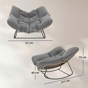 Fauteuil à bascule avec coussin résistant aux intempéries Fauteuil de jardin jusqu'à 120 kg fauteuil relax extérieur pour salon, jardin, pelouse, balcon, véranda Gris