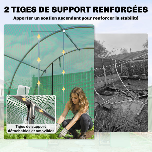 Serre tunnel de jardin 12m², serre de jardin tunnel 295x400x200cm avec cadre en acier galvanisé, 2 portes et 8 fenêtres avec moustiquaires pour extérieur bâche PE haute densité 140 g/m² vert