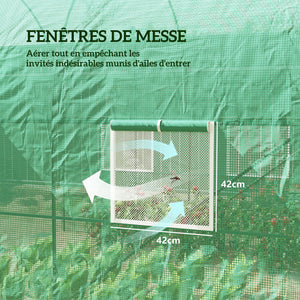 Serre de Jardin Tunnel 5 m² 2,5L x 2l x 2H m Acier renforcé Ø 1,8 cm + PE Haute densité 140 g/m² fenêtres Porte déroulante Vert