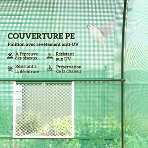Serre de Jardin Tunnel 5 m² 2,5L x 2l x 2H m Acier renforcé Ø 1,8 cm + PE Haute densité 140 g/m² fenêtres Porte déroulante Vert