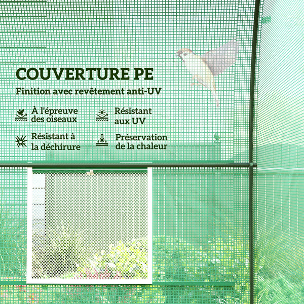 Serre de Jardin Tunnel 5 m² 2,5L x 2l x 2H m Acier renforcé Ø 1,8 cm + PE Haute densité 140 g/m² fenêtres Porte déroulante Vert