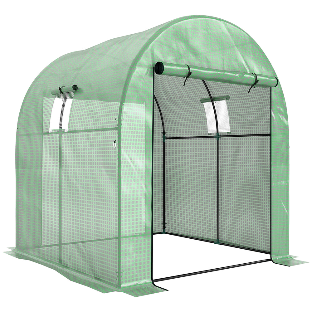 Serre de jardin serre tunnel de jardin 3,24m² PE Haute densité 135 g/m², avec 2 portes zippées enroulables 2 fenêtres en maille, pour toutes saisons, 180 x 180 x 200 cm, vert