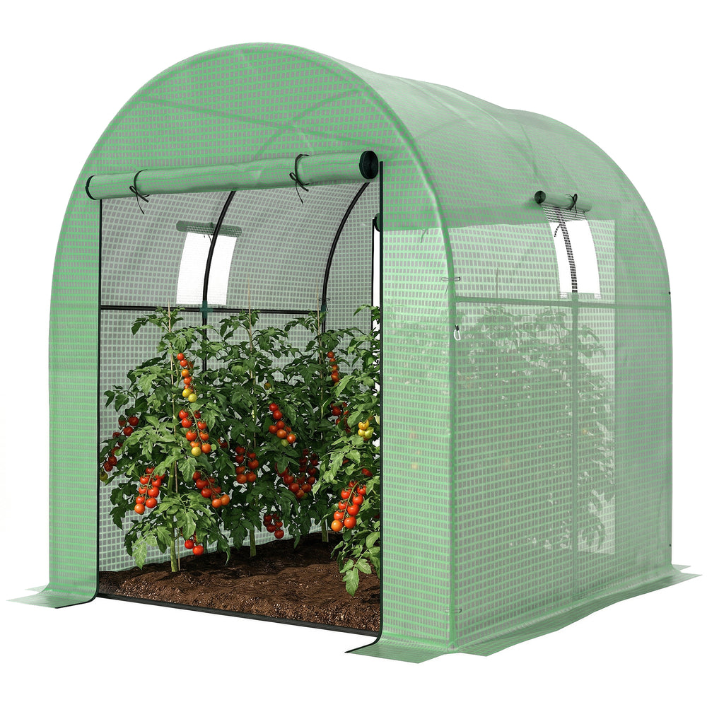 Serre de jardin serre tunnel de jardin 3,24m² PE Haute densité 135 g/m², avec 2 portes zippées enroulables 2 fenêtres en maille, pour toutes saisons, 180 x 180 x 200 cm, vert