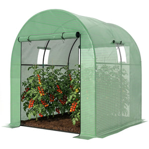 Serre de jardin serre tunnel de jardin 3,24m² PE Haute densité 135 g/m², avec 2 portes zippées enroulables 2 fenêtres en maille, pour toutes saisons, 180 x 180 x 200 cm, vert