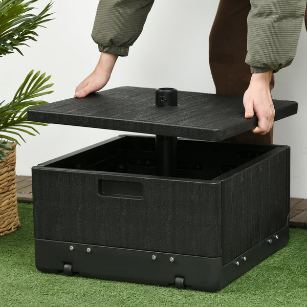Pied de parasol base de lestage table d'appoint jardinière avec drainage roulettes et poignées PE et métal dim. 53L x 53l x 47H cm noir