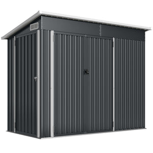 Abri de jardin en métal, cabane de jardin extérieure 234 x 132 x 185 cm, triple porte verrouillable, toit incliné, aérations et gants, cabanon rangement outils en acier galvanisé, gris foncé
